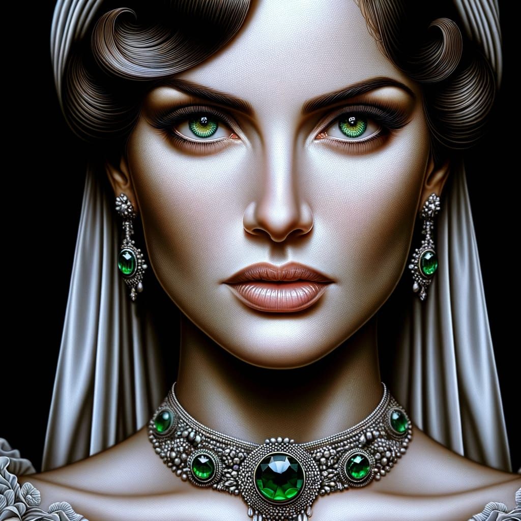 Elegant Woman with Fierce Green Eyes in Classic Vogue Style