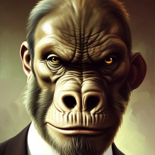 Ape in Suit: Surreal Fantasy Portrait in 16k