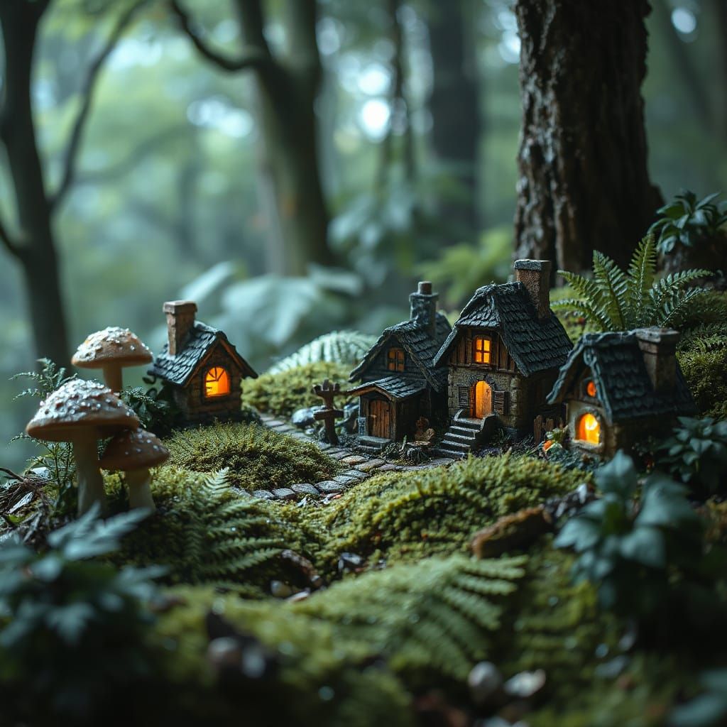 Enchanting Miniature Village on Forest Floor