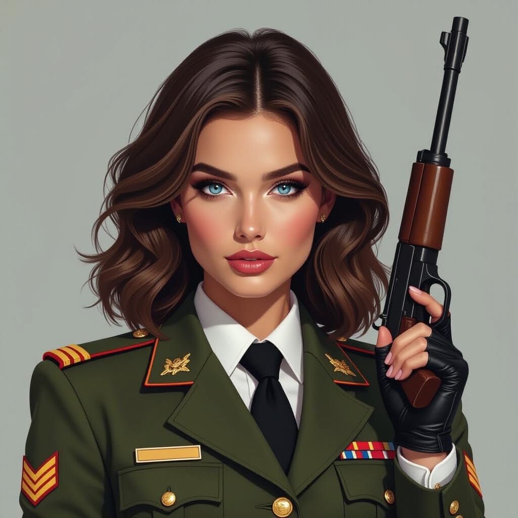 Woman in Army Uniform, Digital Art Portrait