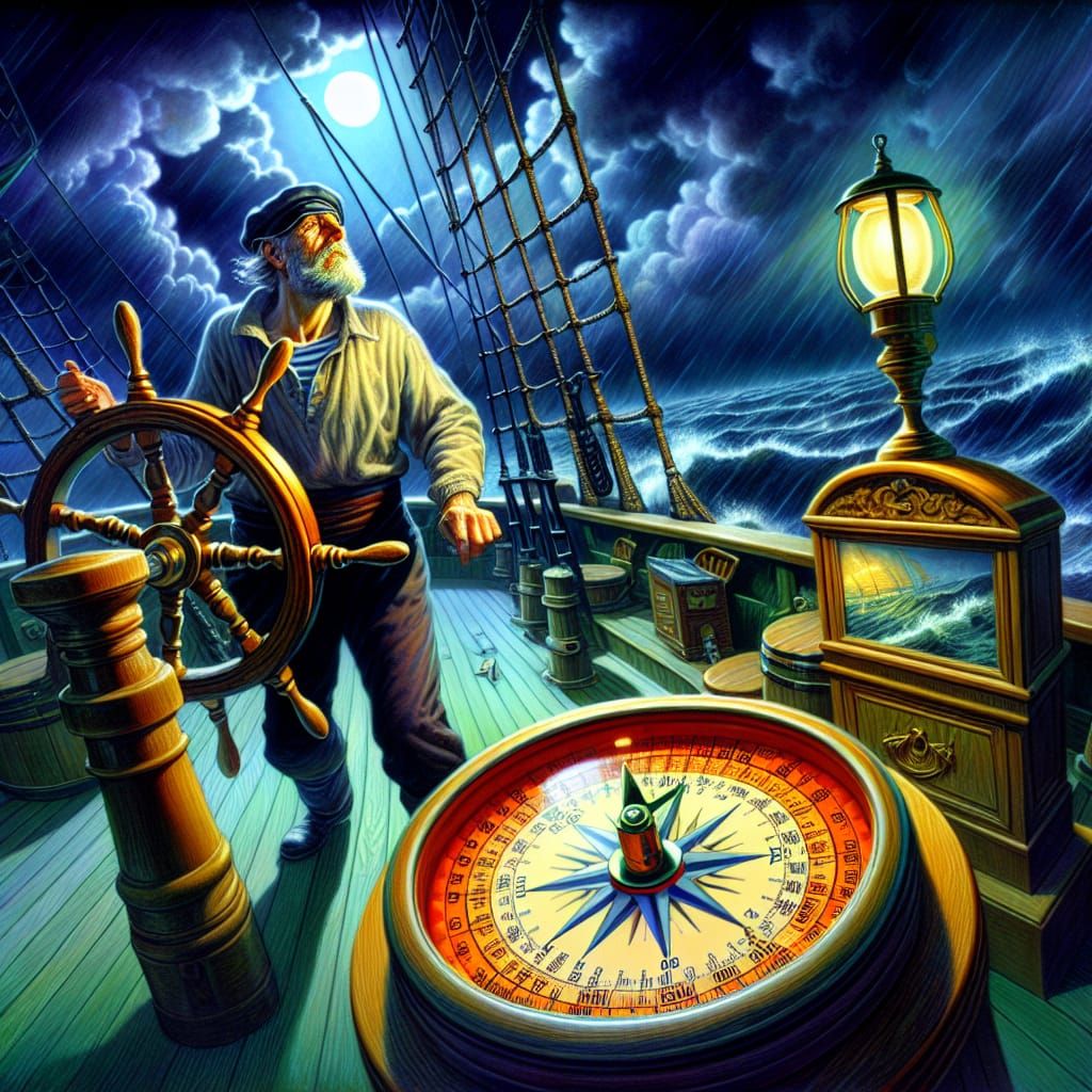 Lost Sailor in Dark Night at Sea