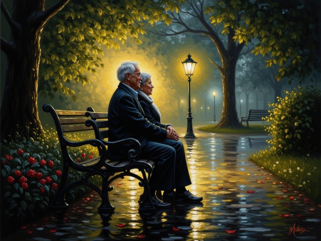 Elderly Couple Portrait as Romantic Oil Painting