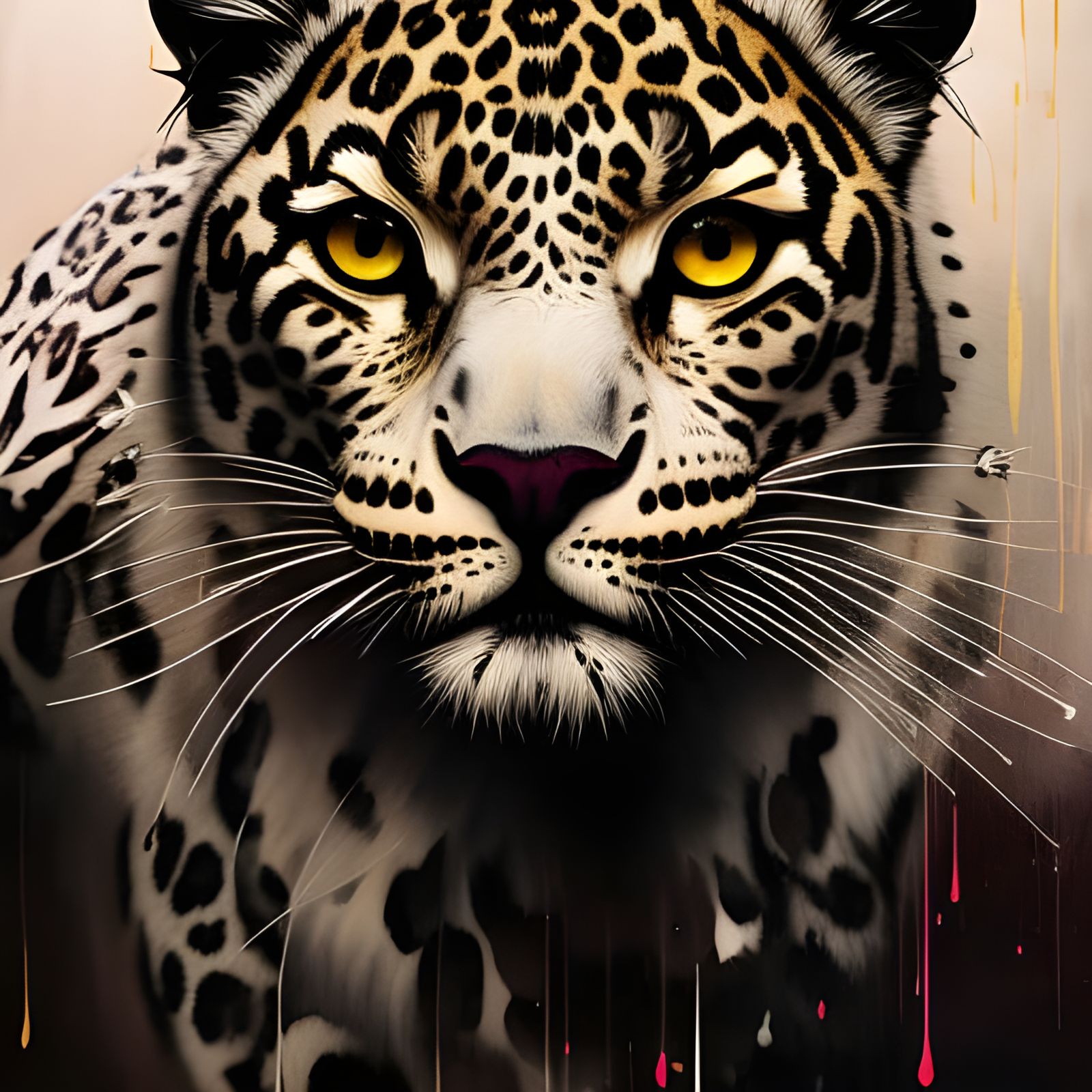 White Ink Leopard with Yellow Eyes in Watercolor Style