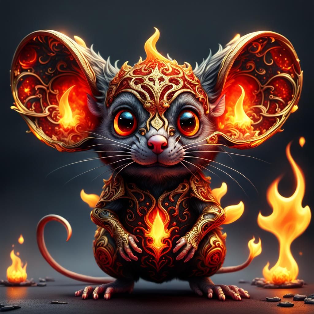 Fiery Demon Mouse Digital Art in Anime Style