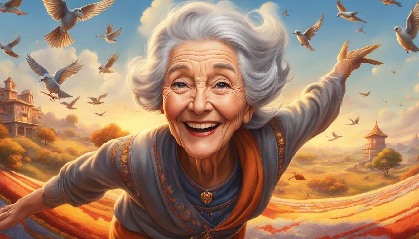 Image: Today is a beautiful day. Grandma wants to fly through the air.  (4)