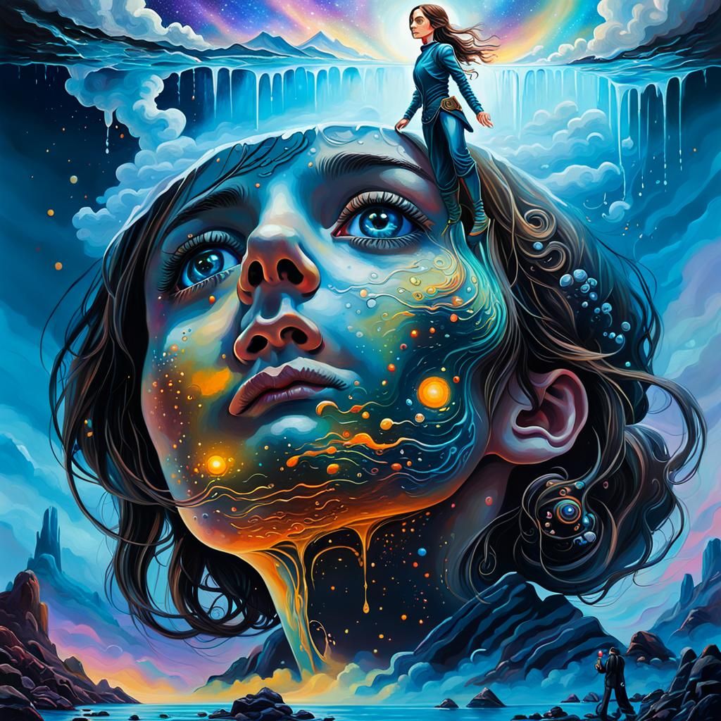 Ethereal Woman in Surrealist Landscape, Dreamlike Painting