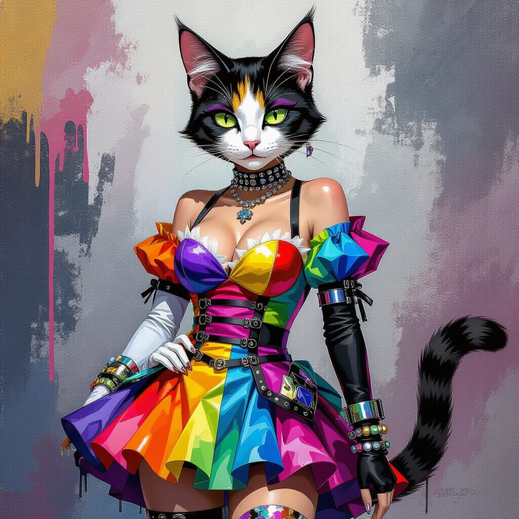 K-Pop Cat Girl in Vibrant J-Metal Style