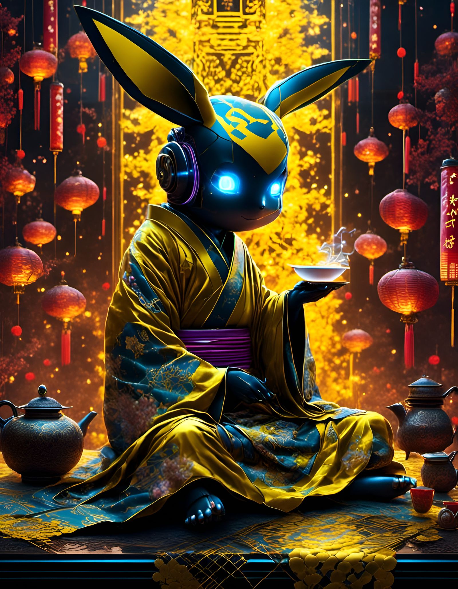 Cyber Pikachu at a tea ceremony