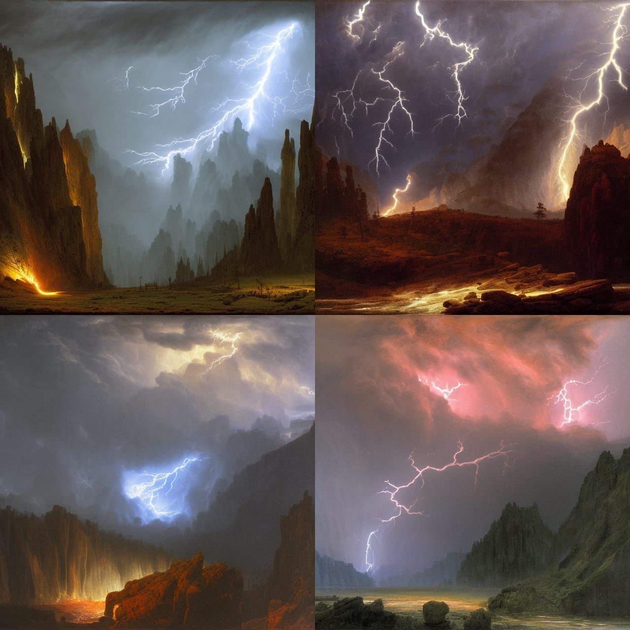 Canyon Engulfed by Lightning Storm: Romantic Landscape