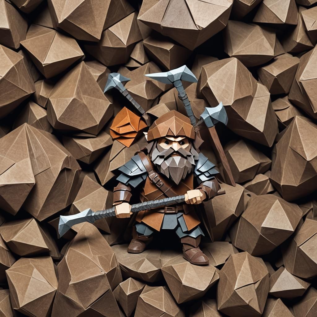 Dwarf with Double Axe in Origami Style