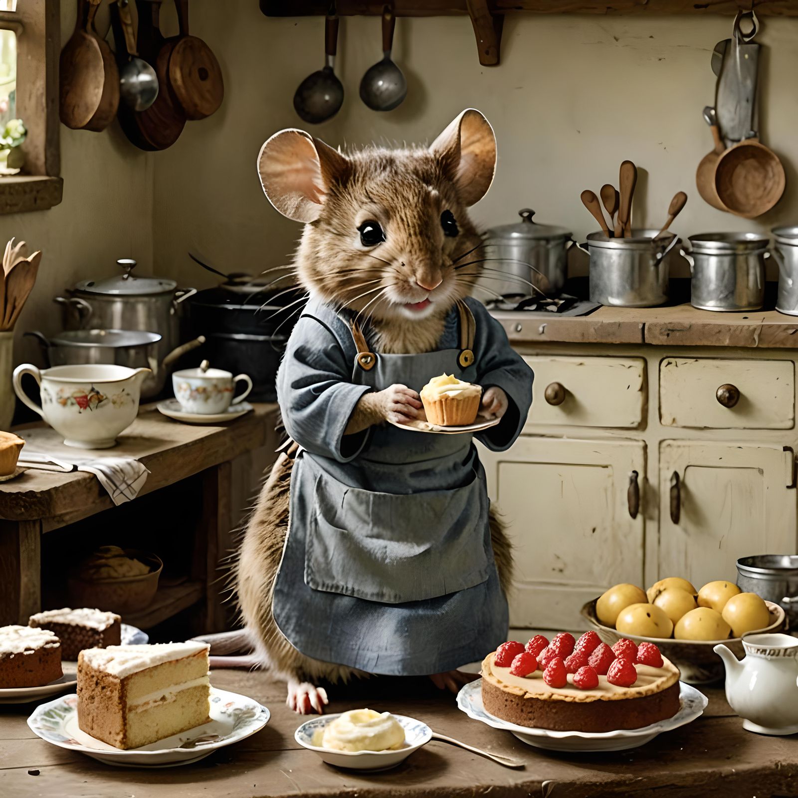 Mouse Baker in Cozy Kitchen, Illustrated Style
