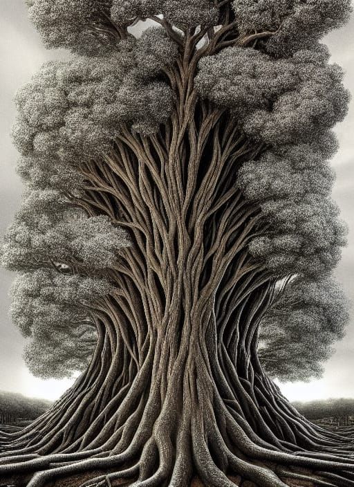 Great Oak Tree of Knowledge in Expressionist Style