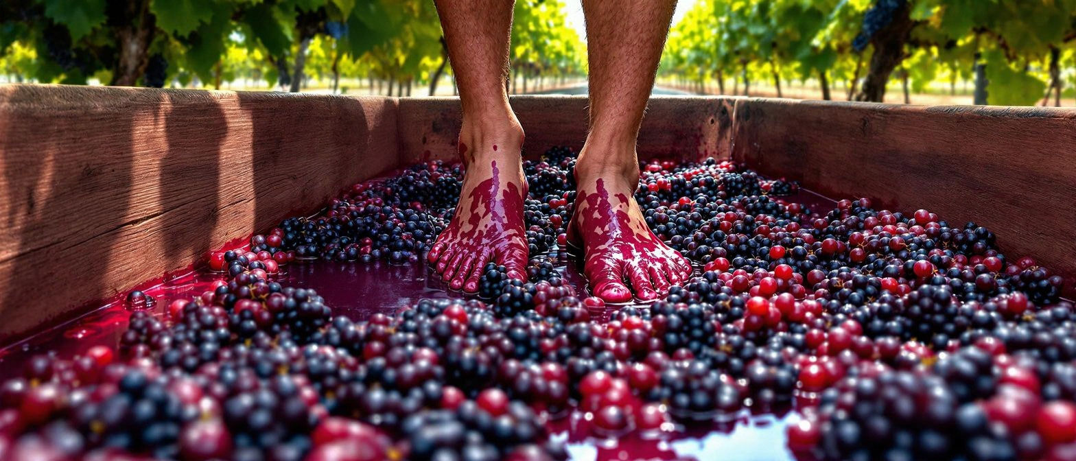 Grape Stomping in Portugal: A Colorful Vineyard Scene