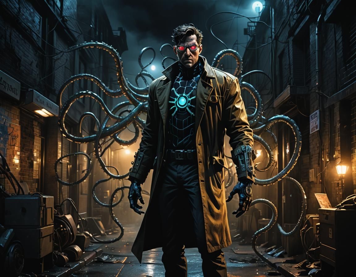 Doctor Octopus in City Alleyway, Comic Book Art