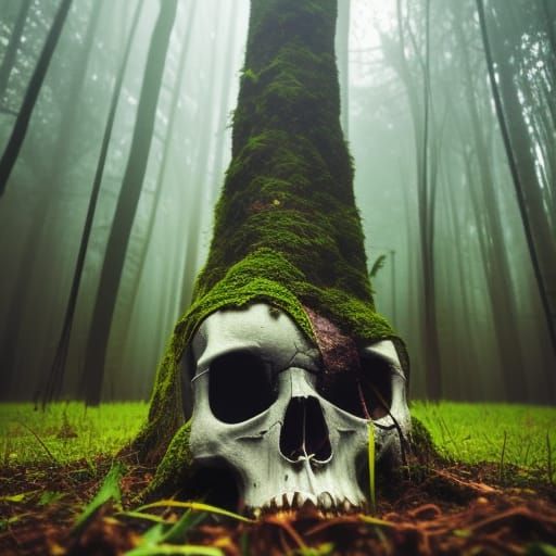 Tree Growing From Skull in Jungle