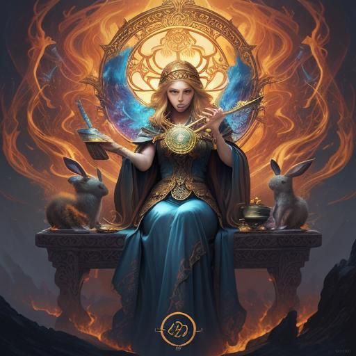 Enchanting Tarot Reader with Phoenix Headband, Fantasy Art