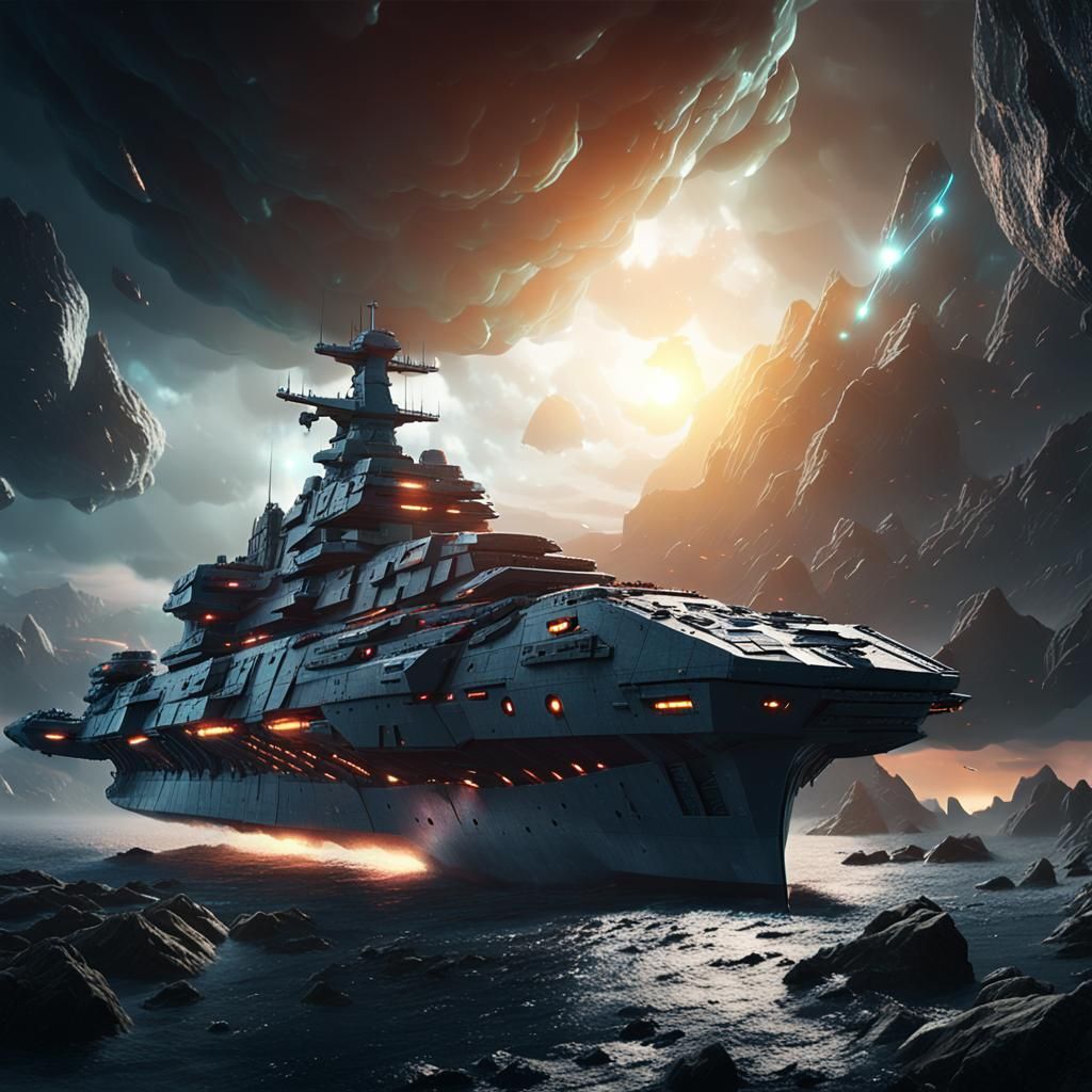Futuristic Battleship Soars Through Alien Storm: 3D Render
