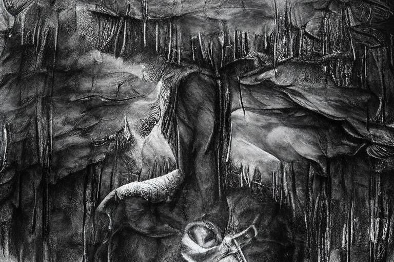 Detailed Grayscale Fantasy Illustration in Ink