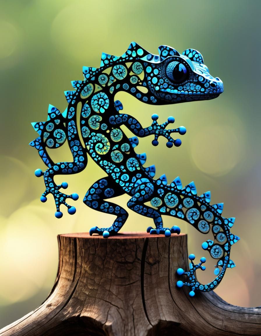 Fractal Gecko on Tree Stump