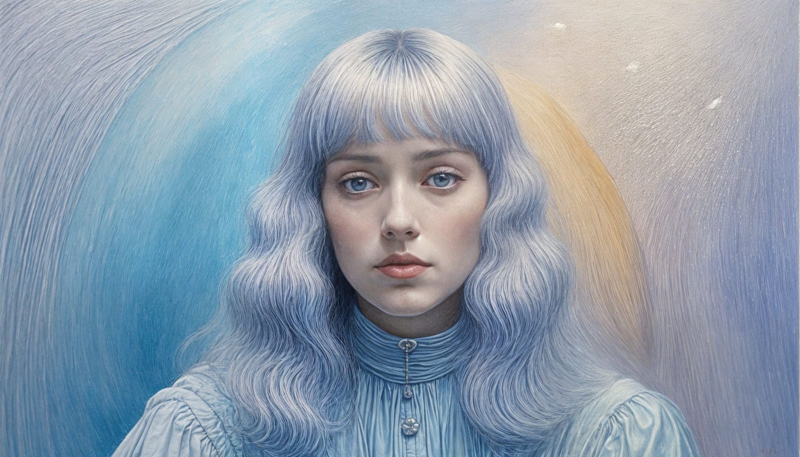 Melancholic Portrait in Surrealist Pastel Lithograph