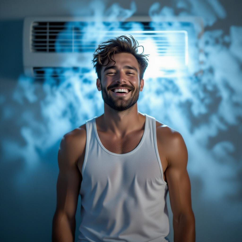 Man Enjoys Air Conditioning: Photorealistic Digital Art
