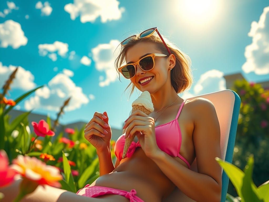 Woman in Summer Bliss, Cyberpunk Hyperrealism