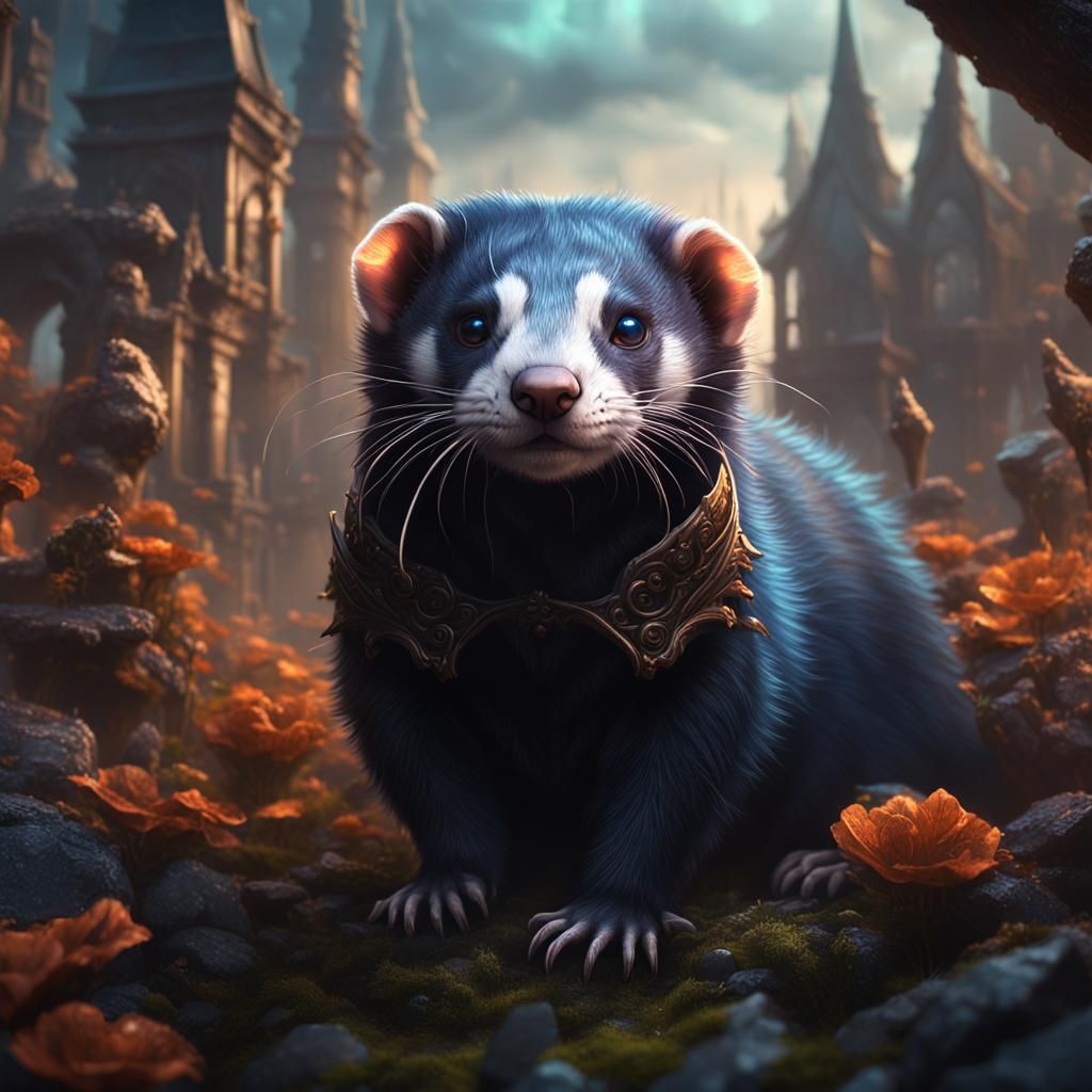 Goth Ferret in Detailed Matte Painting Style