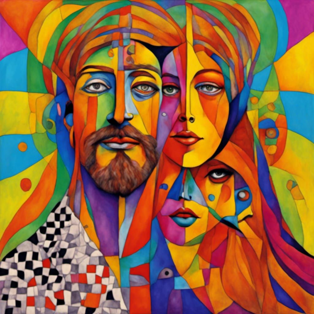 Psychedelic Hippie Portrait in Klimt Style