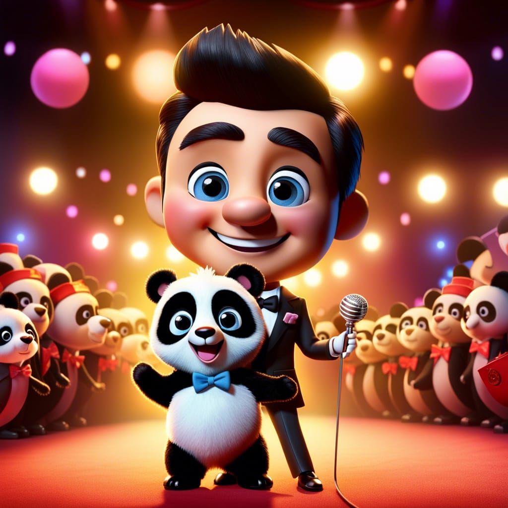 Puppeteer and Panda Puppet on Stage