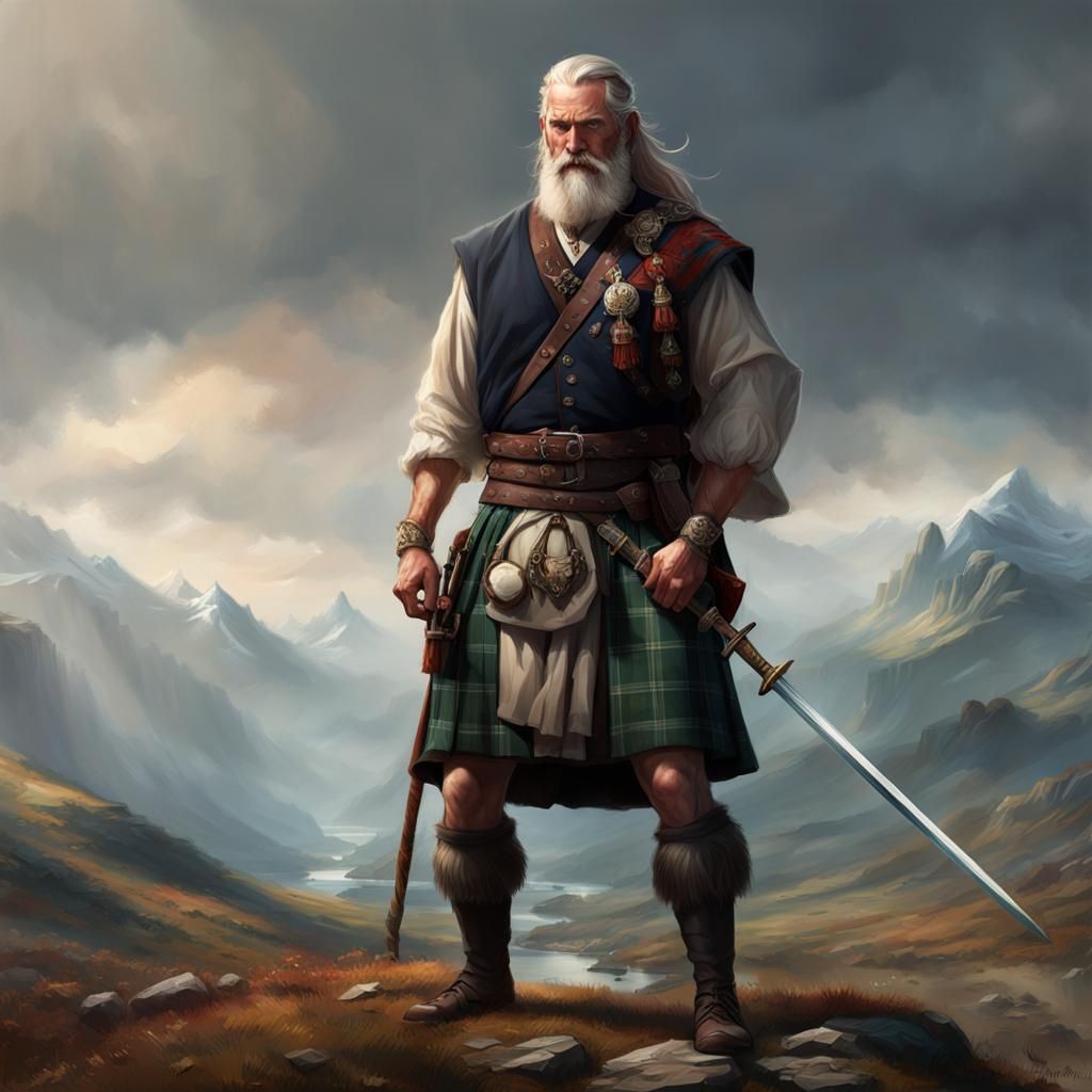 Highland Clansman Portrait in Hyperdetailed Art Style