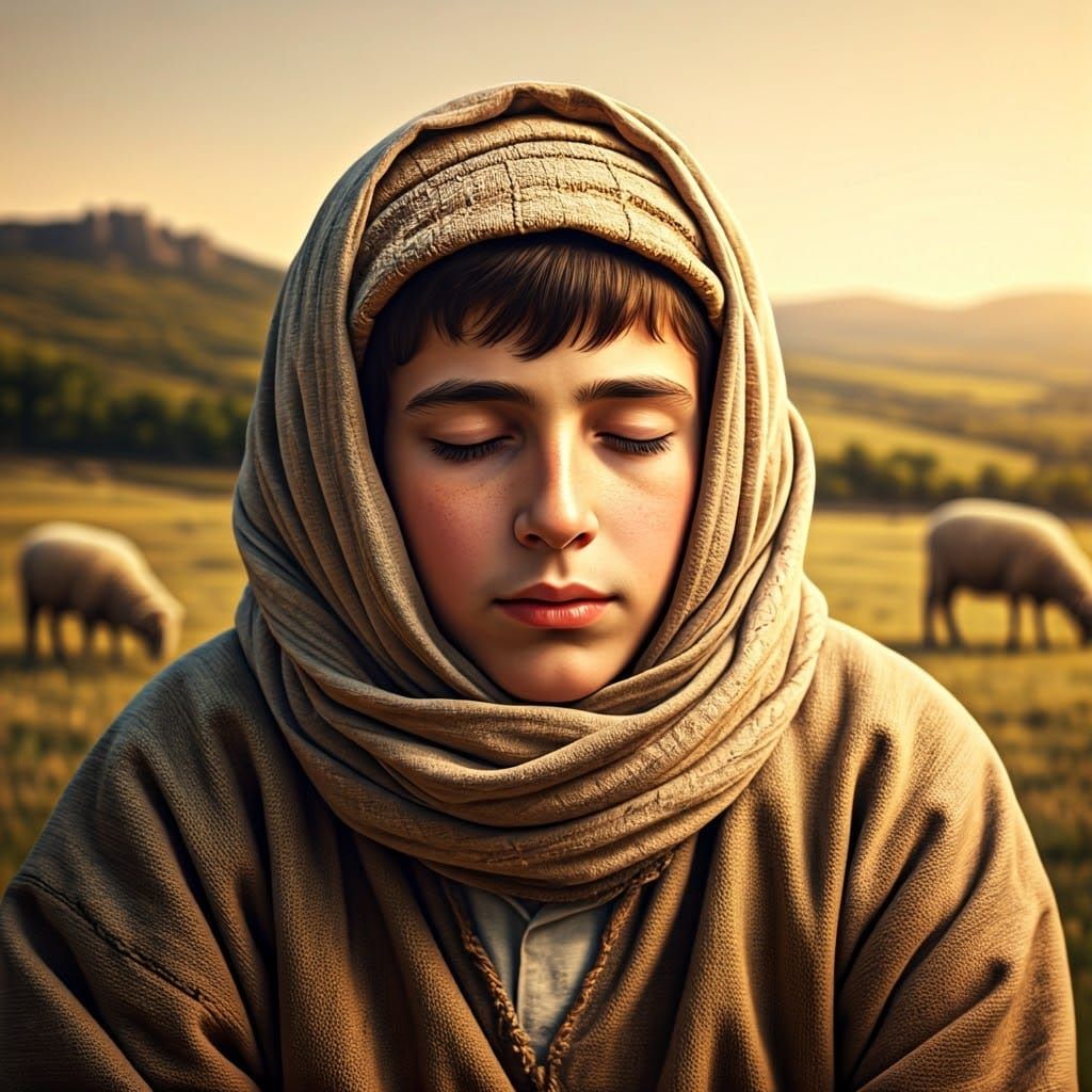 Ethereal Portrait of a 16-Year-Old Hasidic Youth in Golden L...