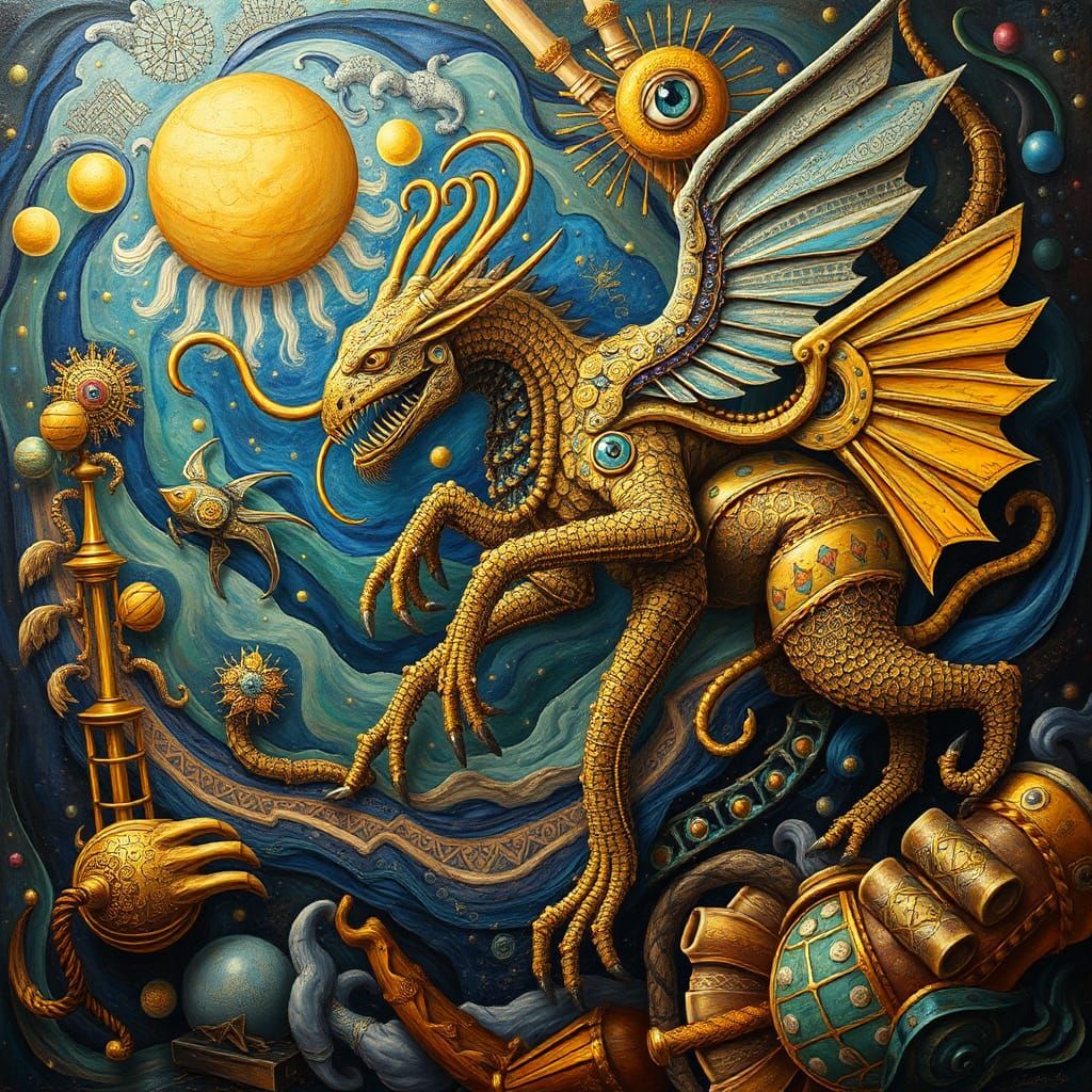 Surreal Dreamscape in Style of Dali, Klimt and Bosch