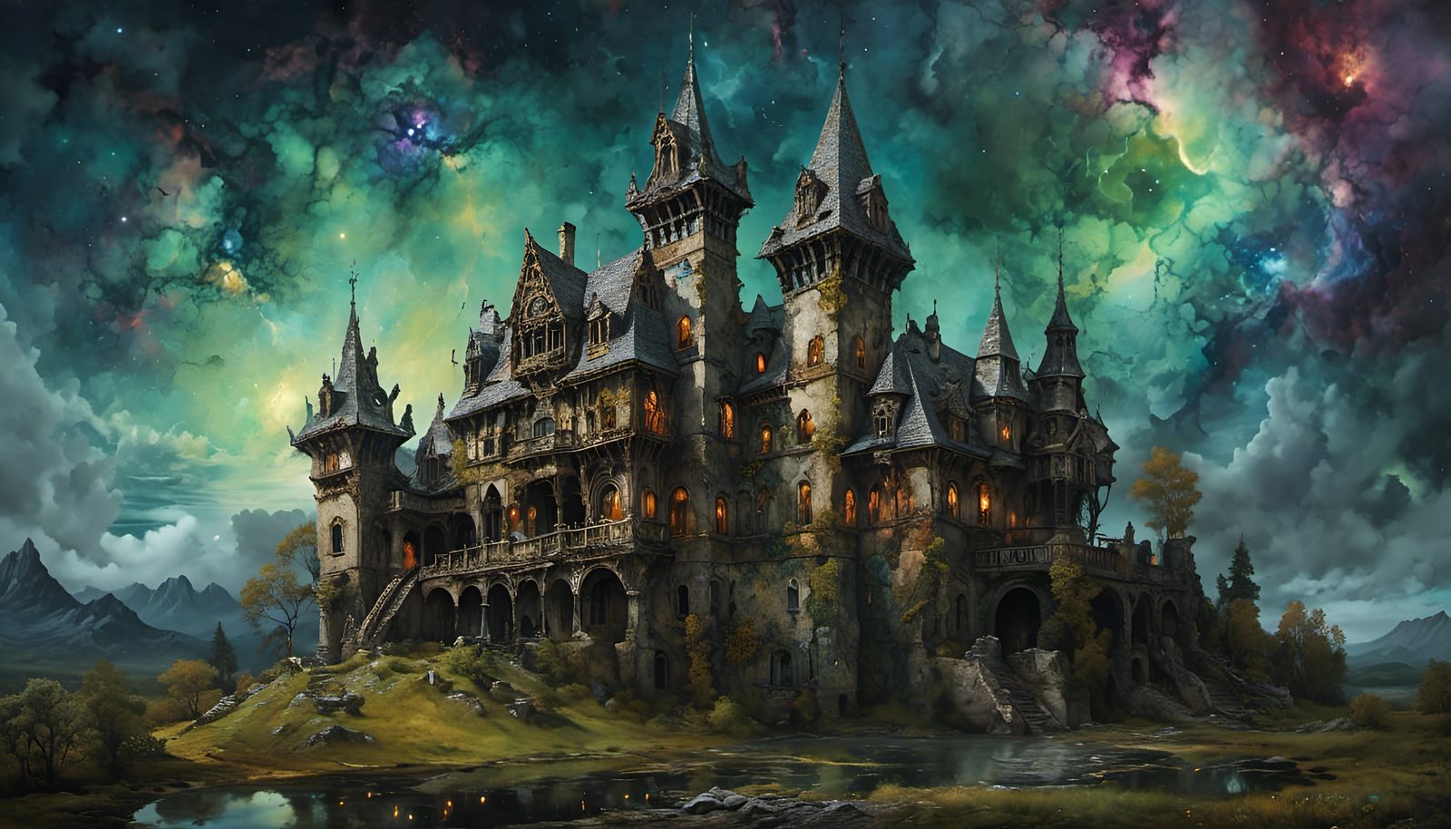 Hyper Detailed Haunted Castle in Kraximalism Style