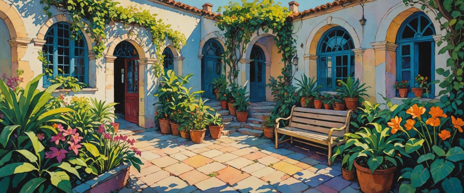 Vibrant Tropical Garden Archway with Colorful Flowers