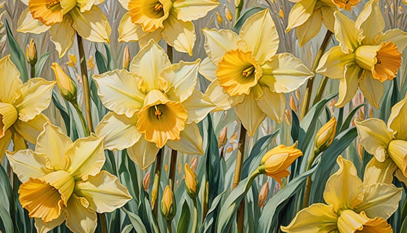 Daffodils in Lemon Wash as Impressionist Painting