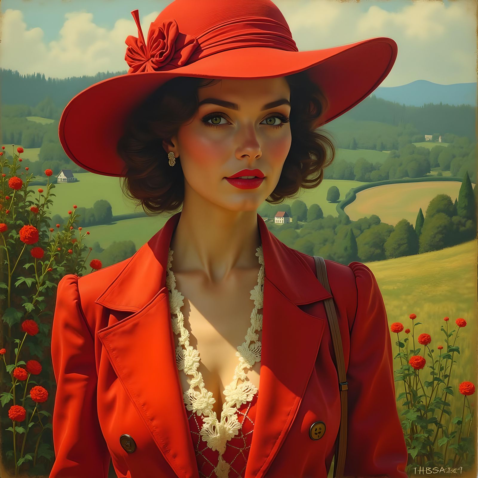 Elegant Woman in Red: Golden Age Illustration