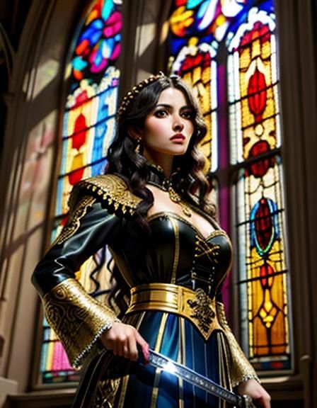 Baroque Woman with Sword and Stained Glass