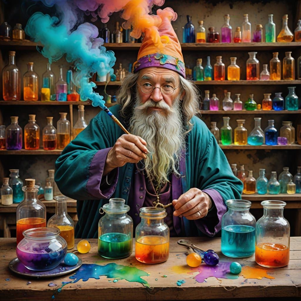 Wizard's Exploding Potion in Alcohol Ink Style