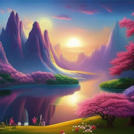 Sci-Fi Alien Zen Garden with Cosmic Sky