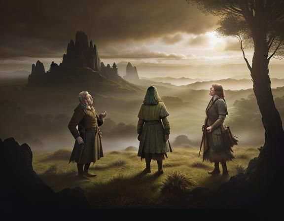 Female Hobbit with Hens in Sepia Color Pencil