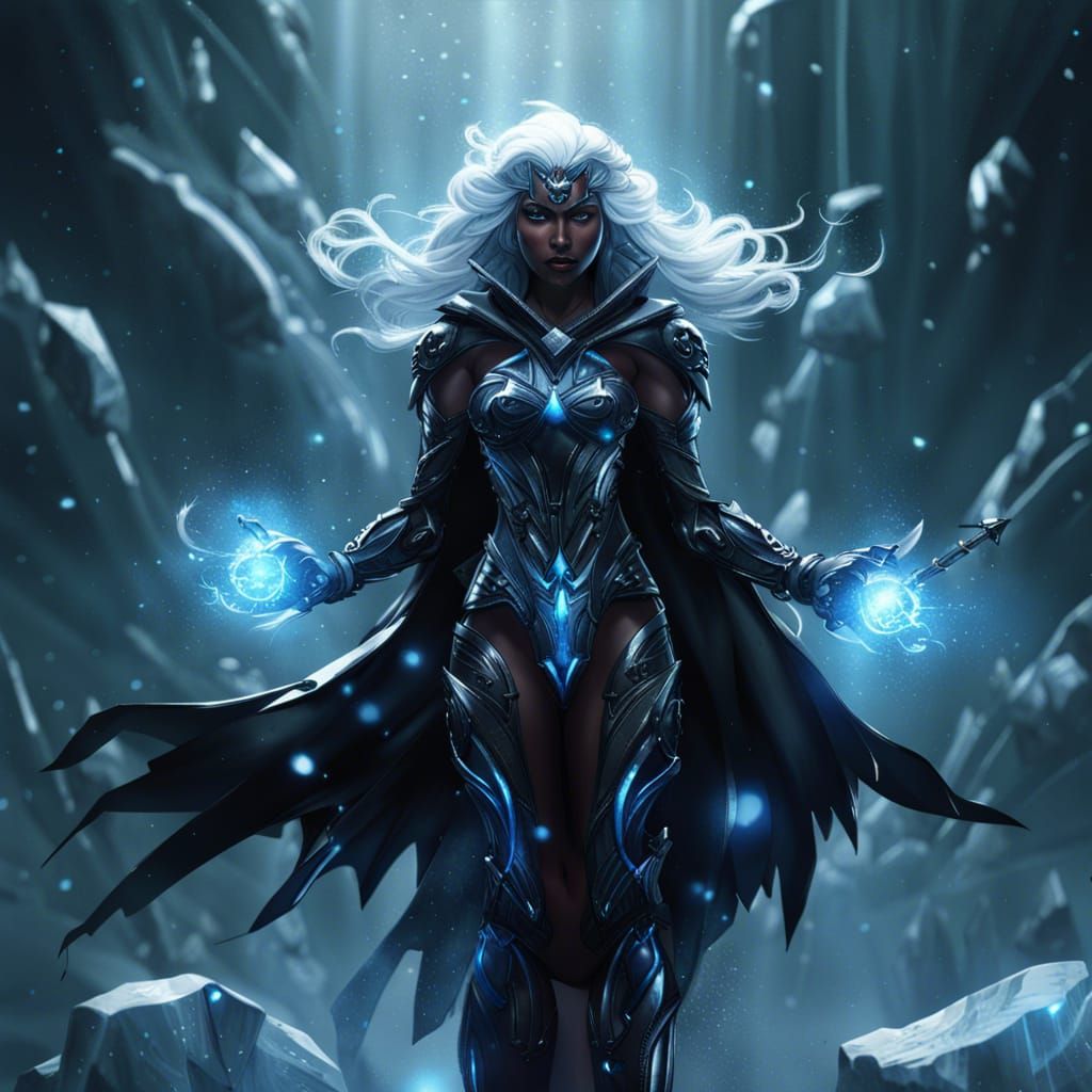 Icy Black Superheroine in Dark Fantasy Style
