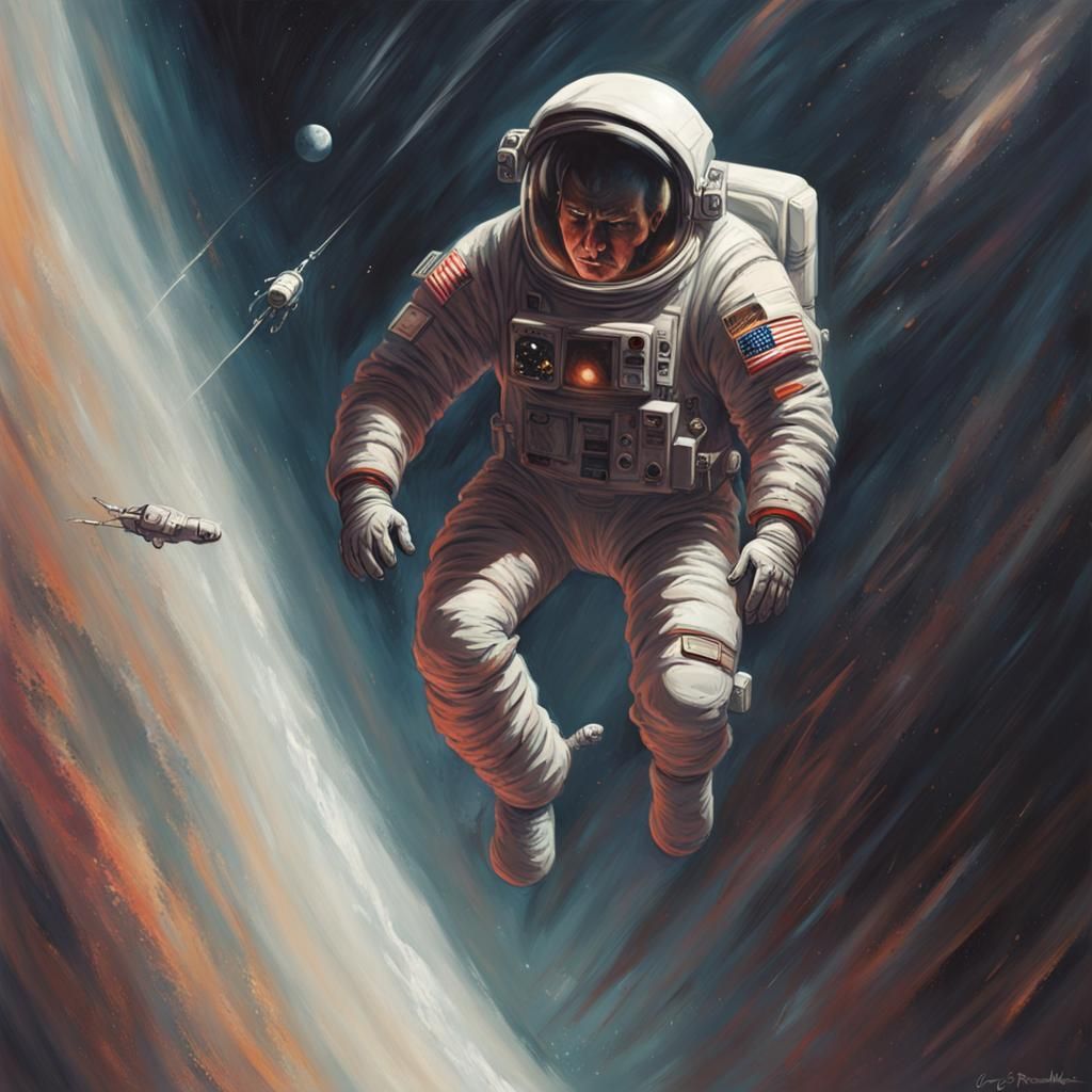 Astronaut Falling Through Space in Dark Fantasy Style
