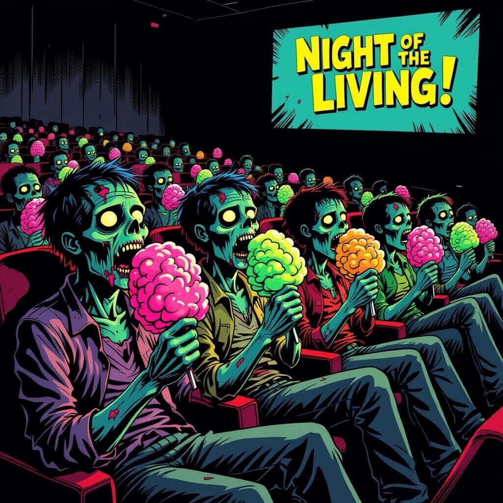 Zombies Enjoy Brain Cotton Candy in Dark Comic Style