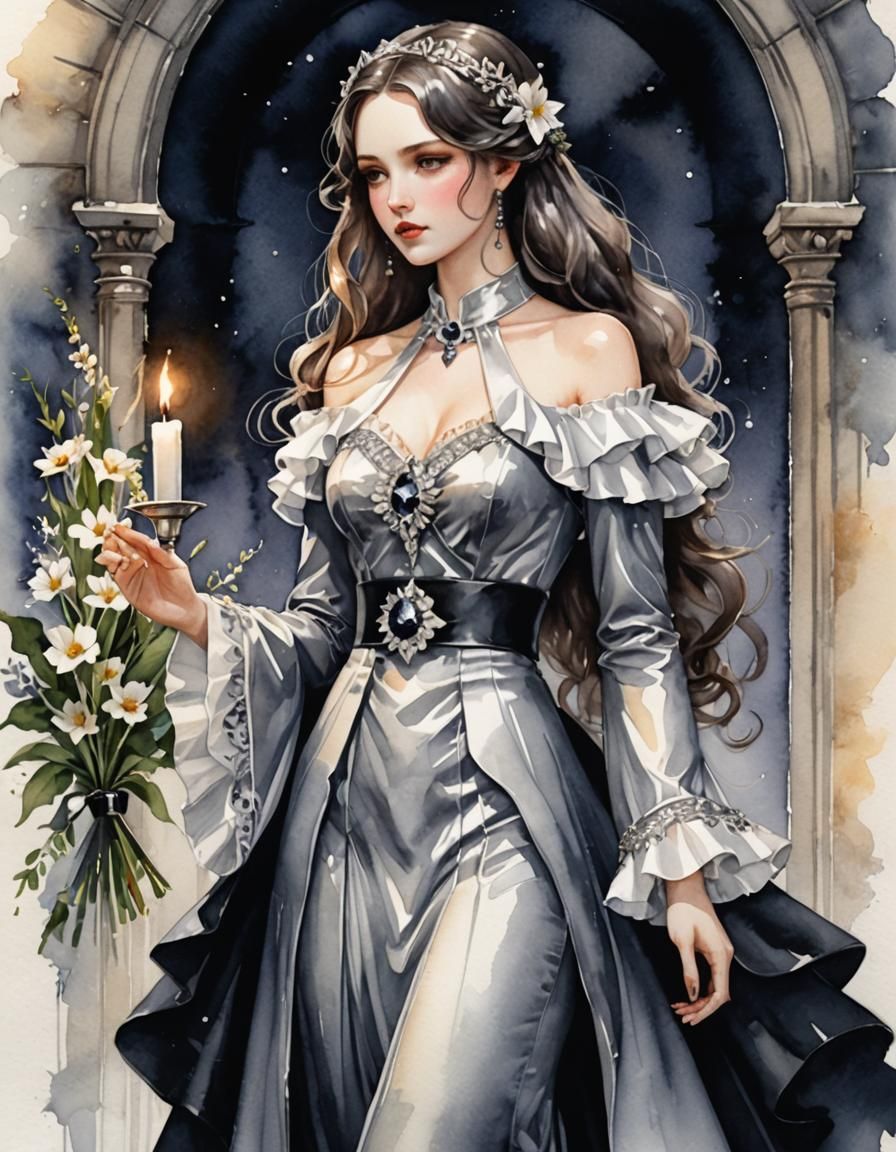 Silver 1930s Suit in Watercolor Anime Style