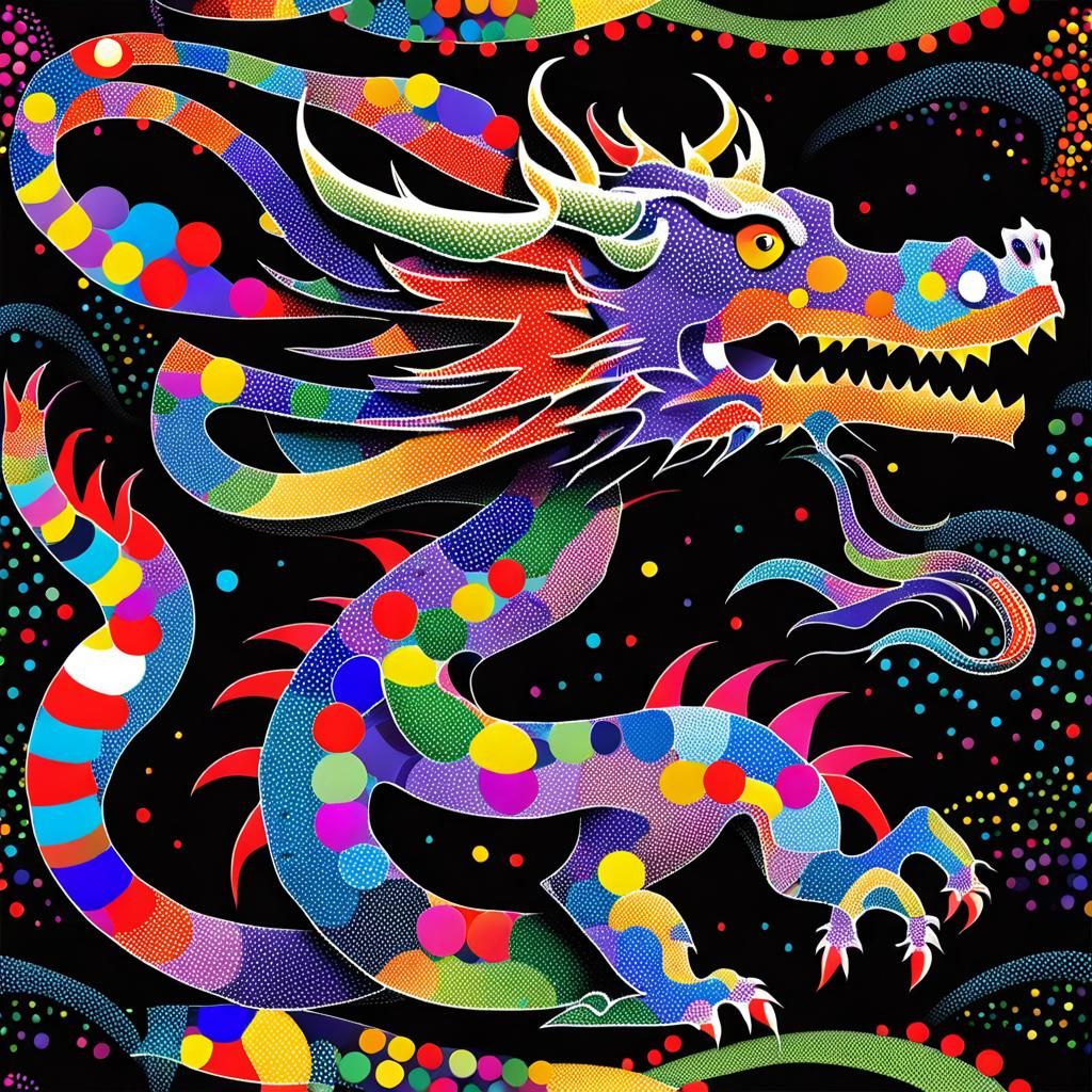 Colorful Dotted Dragon: A Pointillist Fantasy