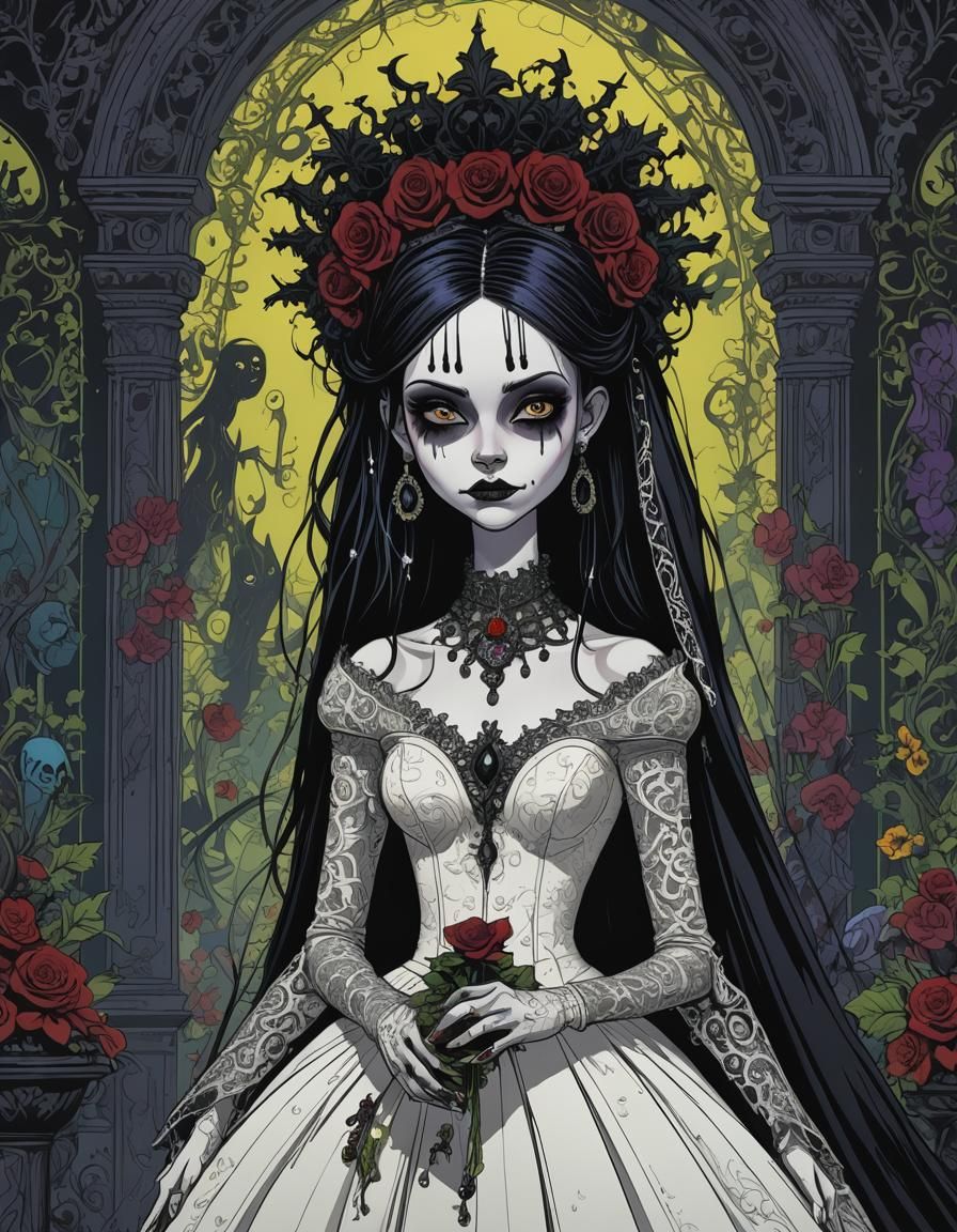 Gothic Cartoon Bride Digital Art