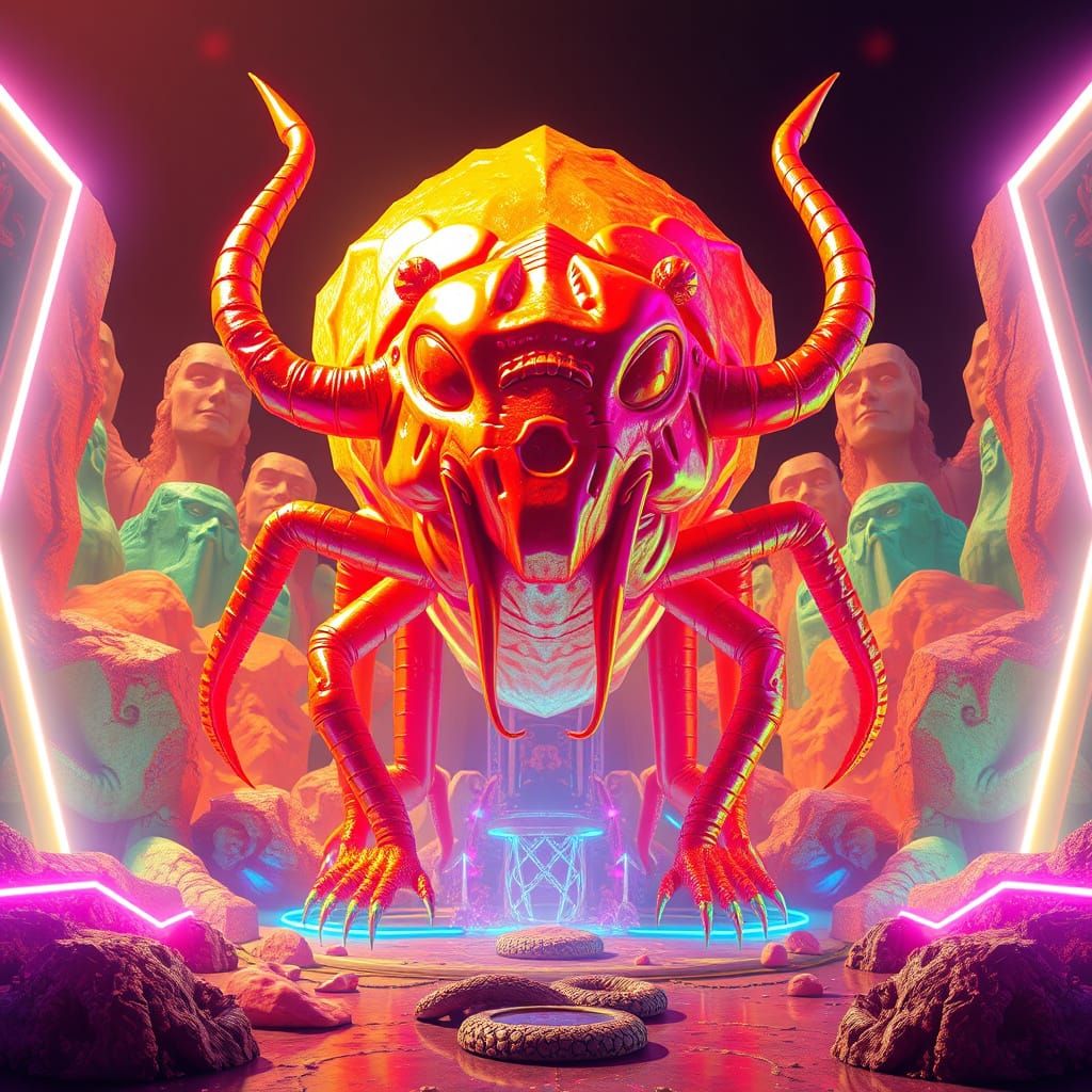 Glowing Iridescent Giant in Vibrant Pop Art Environment