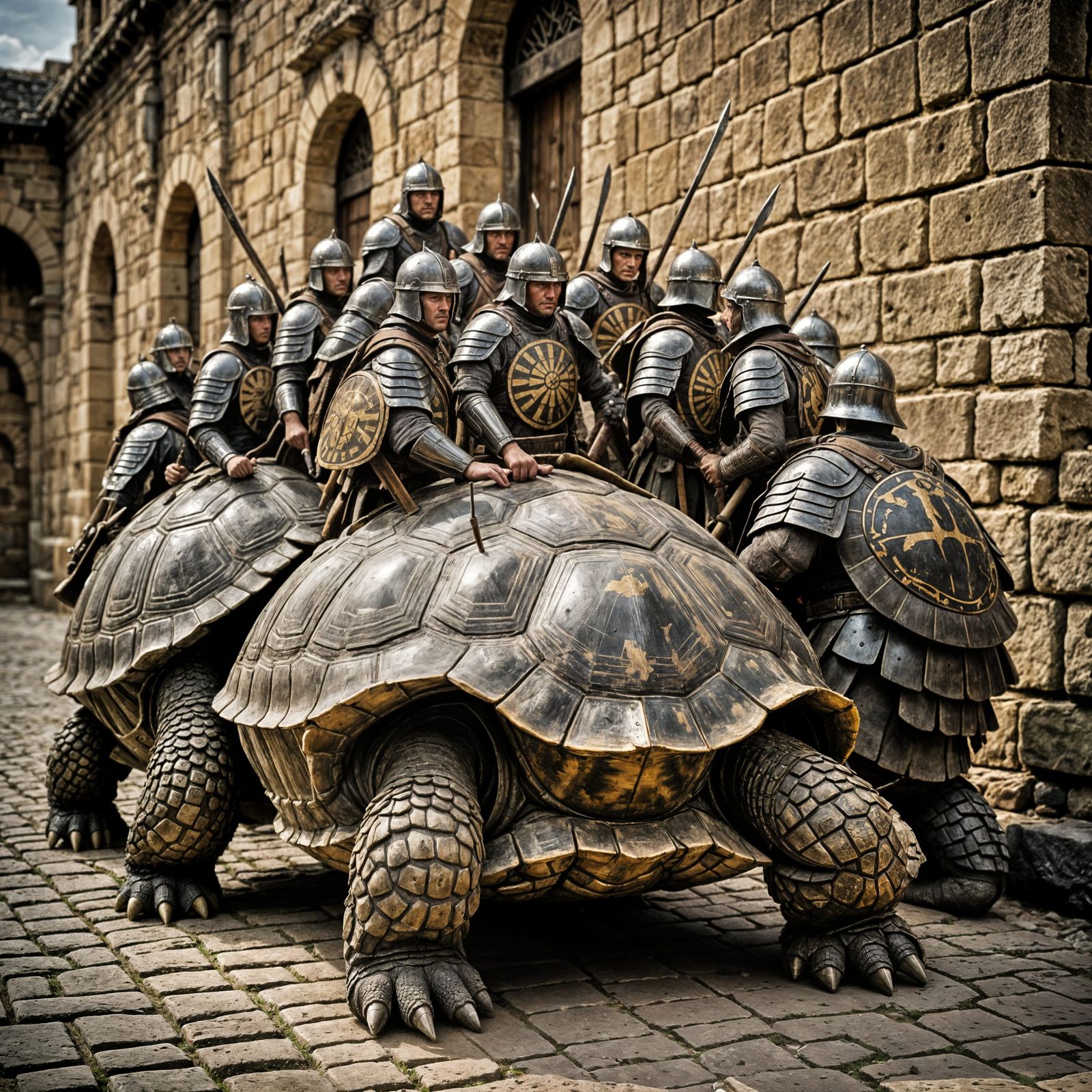 Roman Legion Shield Wall Formation in Hyperrealistic HDR