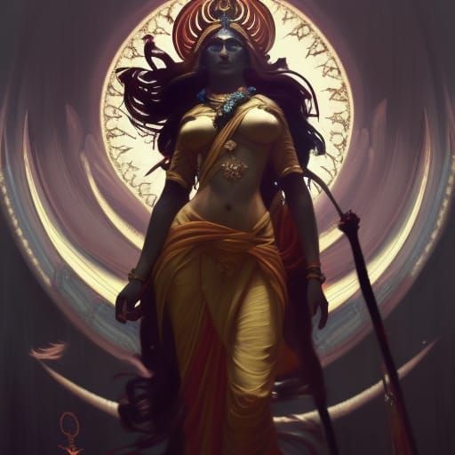 Durga in Dark Fantasy Art Style