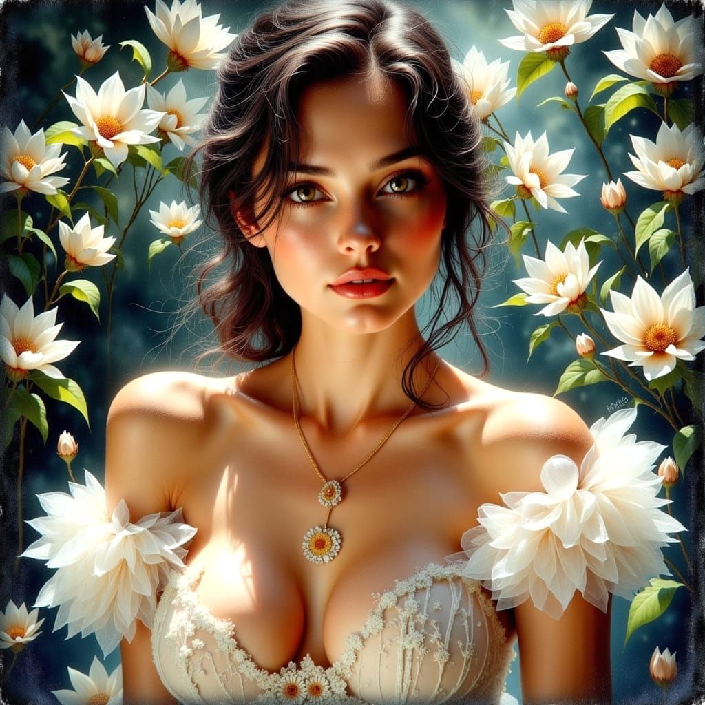 Woman in White Dress: Hyperdetailed Pin-Up Painting